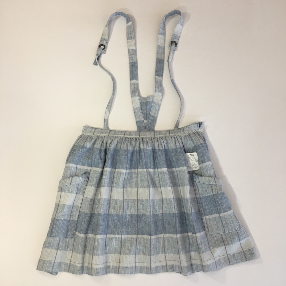 FREE PEOPLE Suspender Checkered Blue Skirt